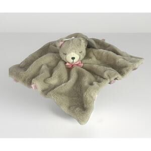 Kelly Baby Lovey Plush Teddy Bear Security Blanket Beige Pink Ribbon Rattle 14”